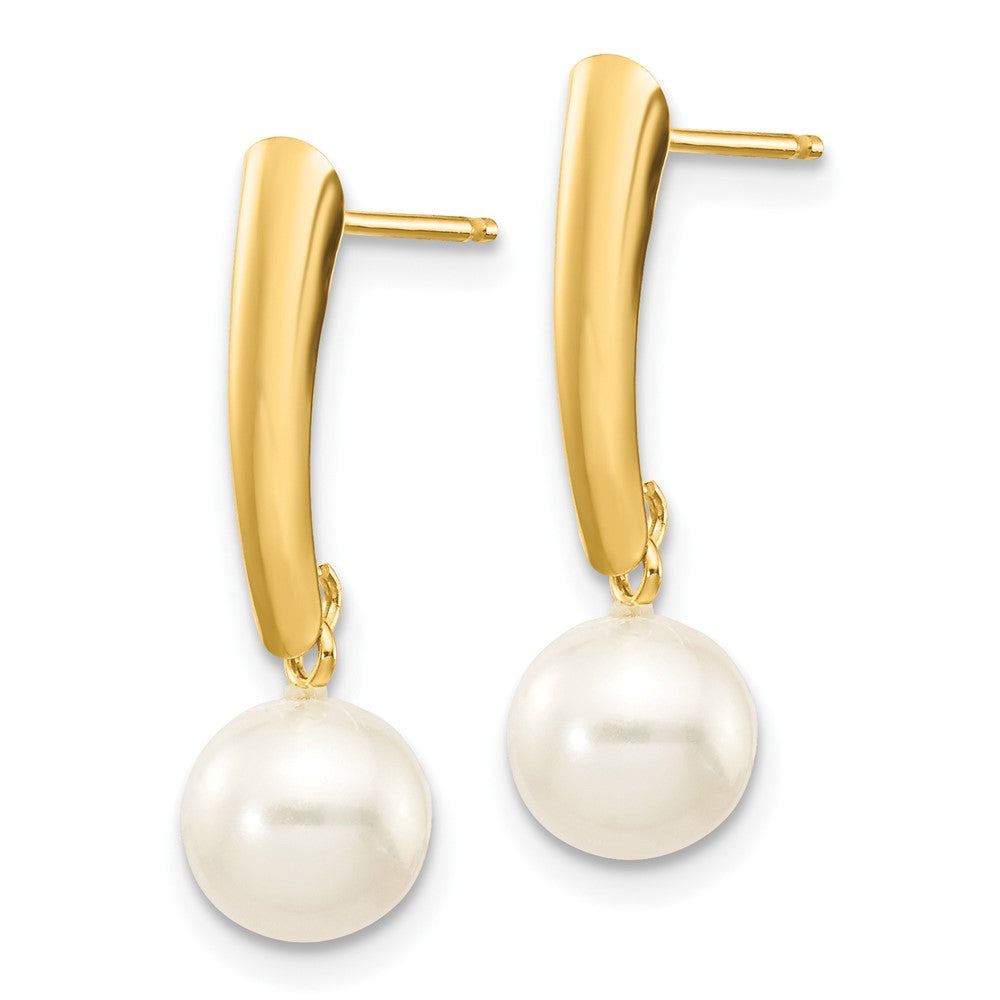 10K 6-7mm White Round Freshwater Cultured Pearl Post Dangle Earrings
