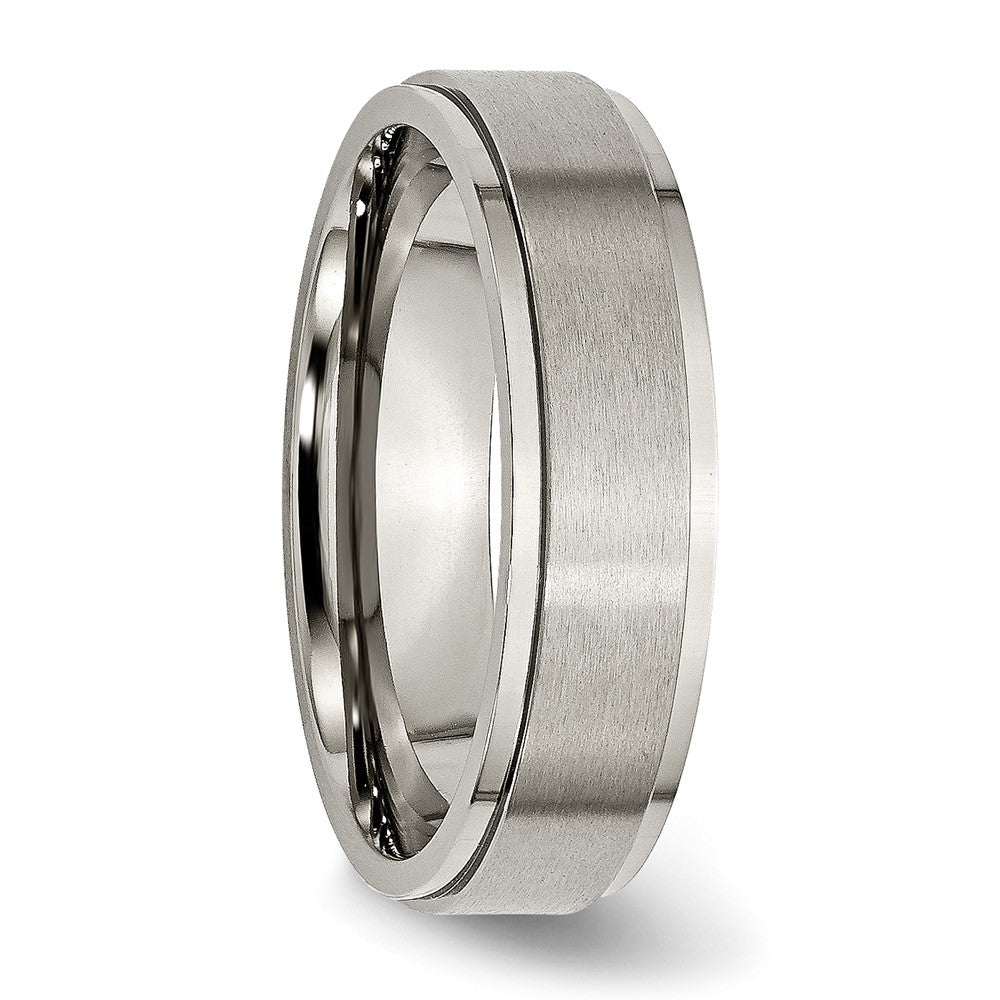 Titanium Brushed Center 6mm Ridged Edge Band Size - 6