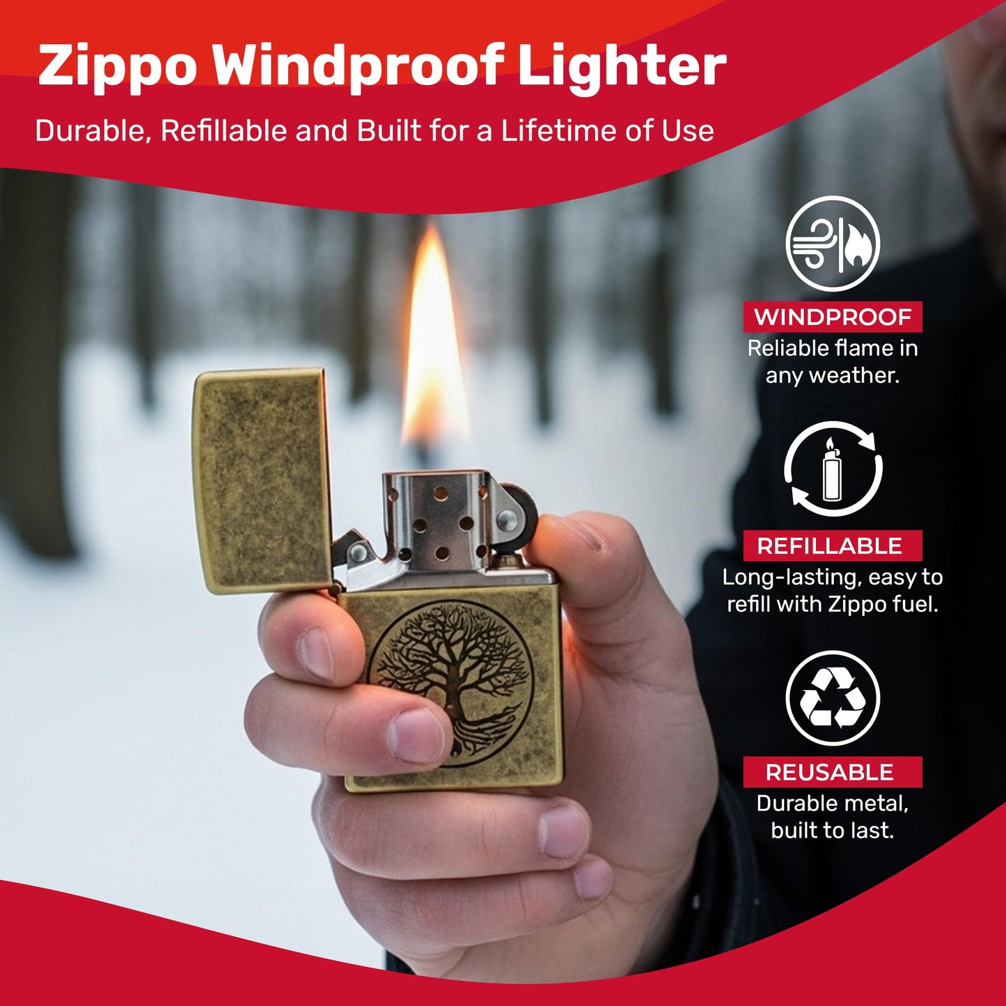 Zippo "Tree of Life" Antique Brass Pocket Lighter