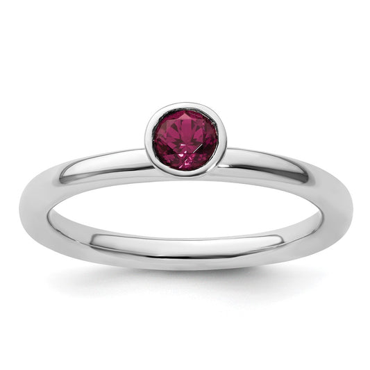 SS Stackable Expressions High 4mm Round Rhodolite Garnet Ring Size -6