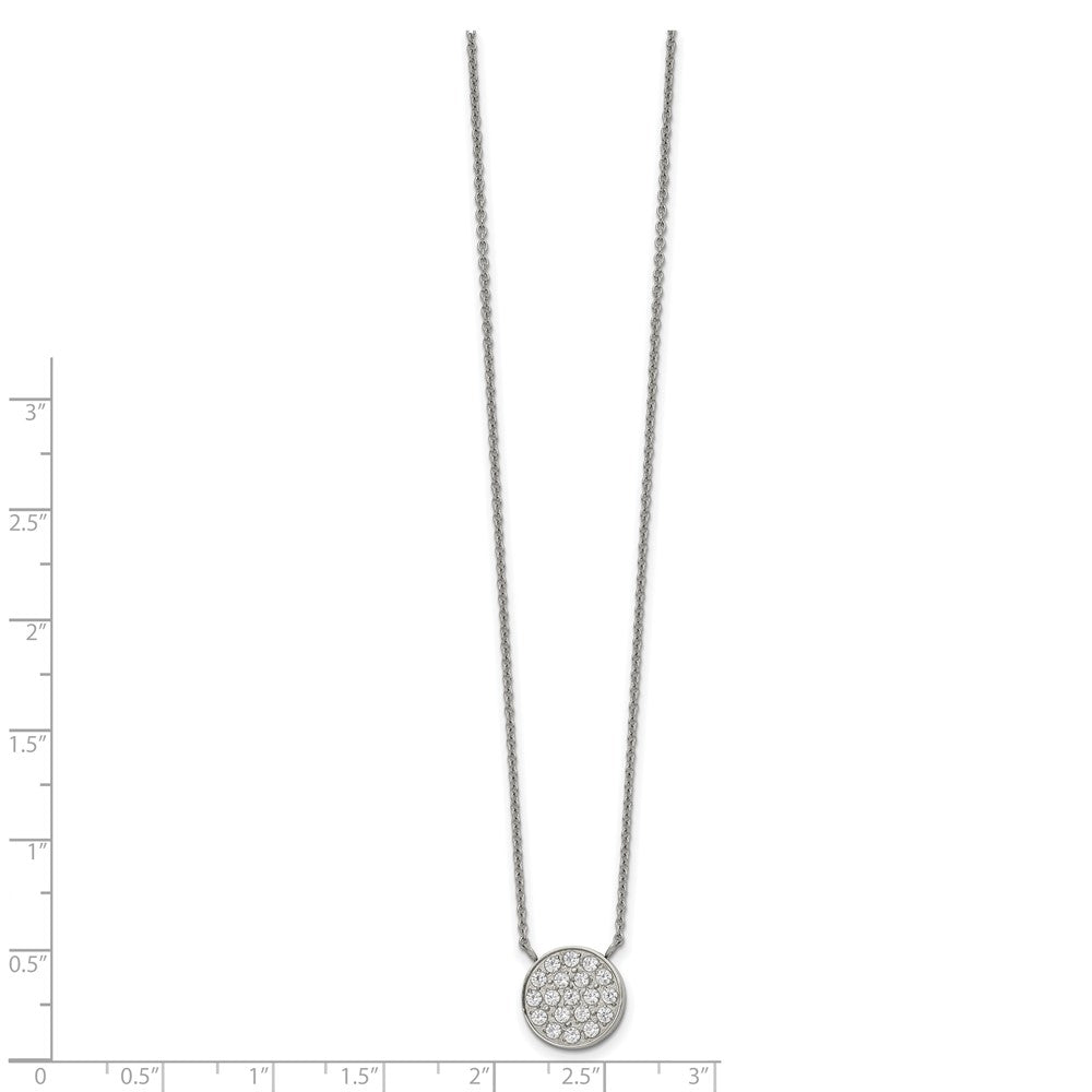 Stainless Steel Polished with CZ Circle 17in w/2in ext Necklace