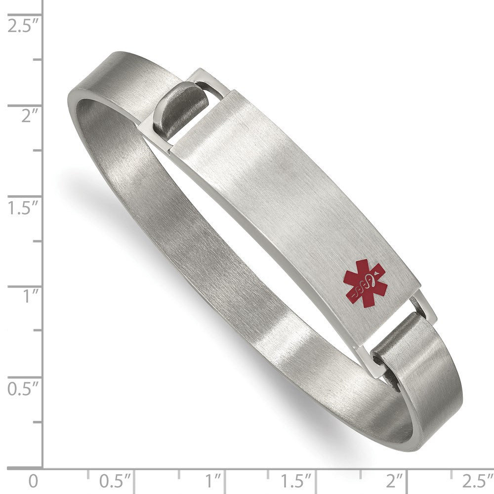 Stainless Steel Brushed w/ Red Enamel 8.00mm Medical ID Bangle 7 inches