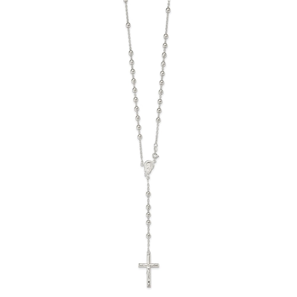 Sterling Silver Polished Beaded Rosary 30 inch Necklace 30 Inches