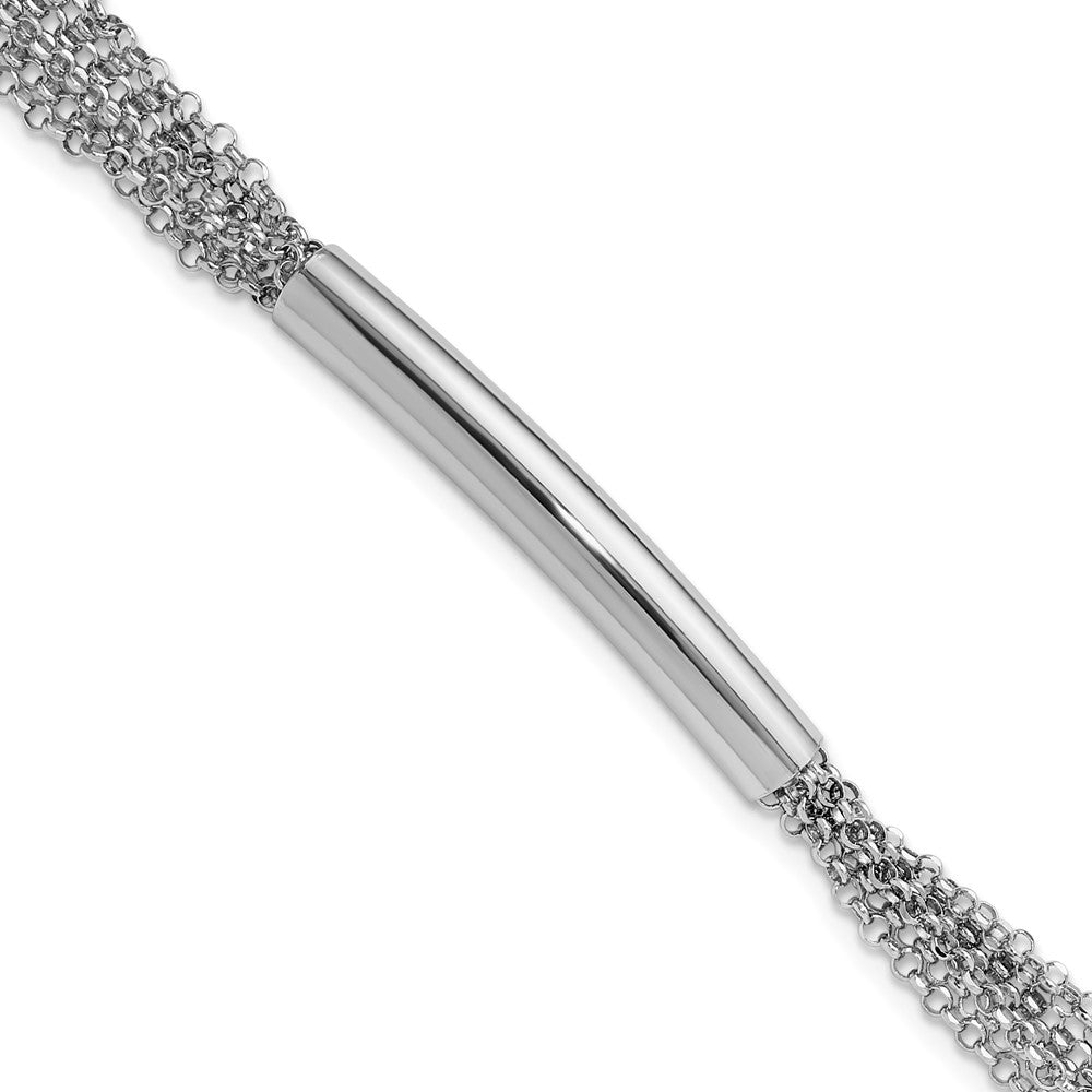 Sterling Silver Rhodium-plt Multi-strand Bar w/1in ext. Bracelet 8  inches