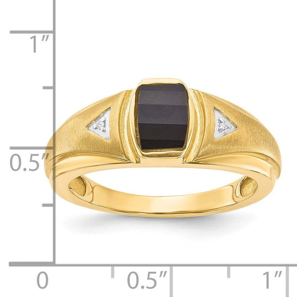 10K Polished and Brushed 1-8x5 Onyx and Diamond Ring