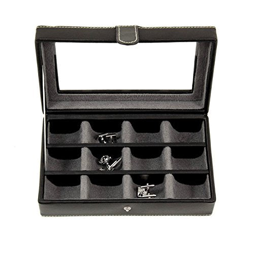 12-Pocket Leather Cufflink Case - Brown Leather - 8W x 2.75H in.