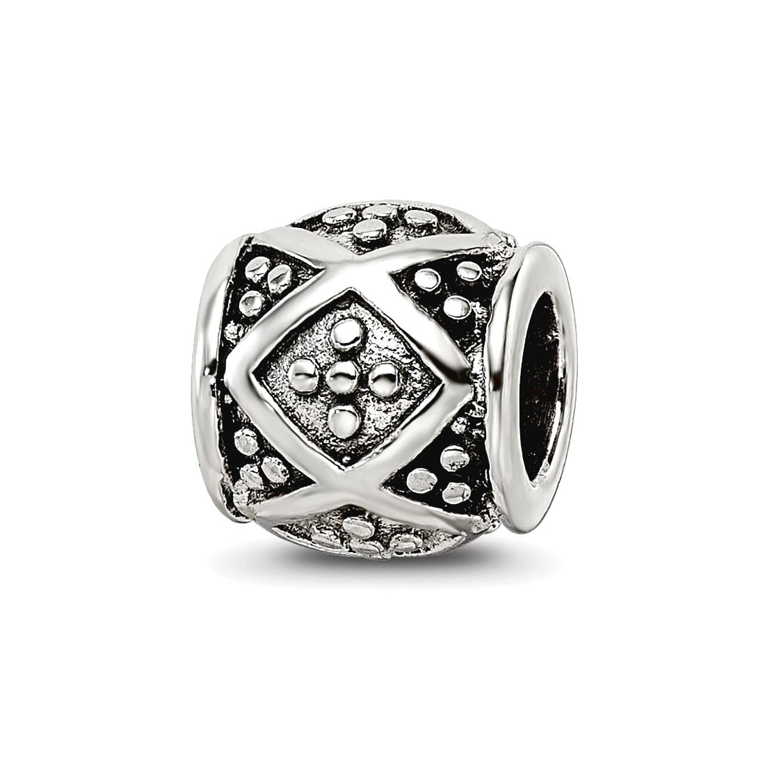 925 Sterling Silver Artisan Oxidized Reflections SimStars Dots Bali Bead Charm 8.18x8.18mm Wide Pendant Necklace for Wom