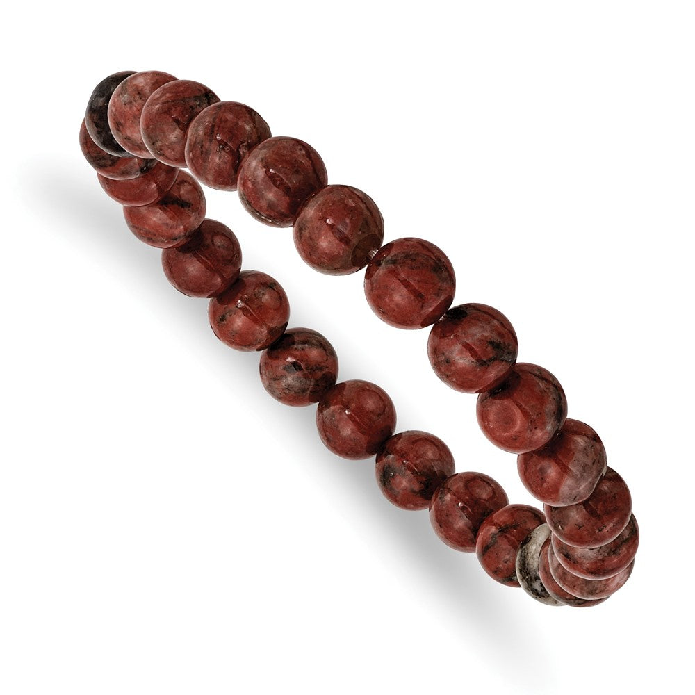 Sesame Red Agate Beaded Stretch Bracelet 7 inches