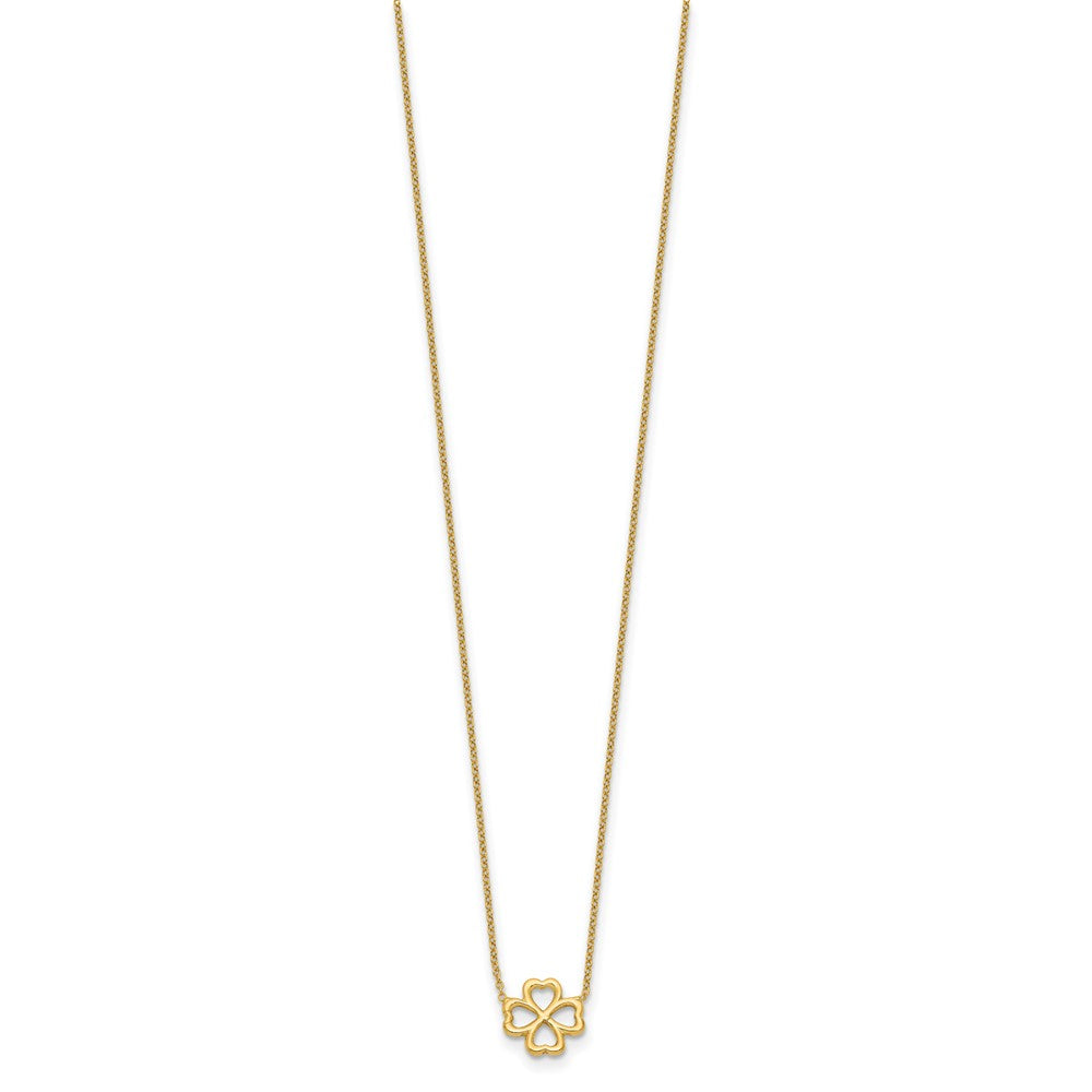 14K Polished 4-Leaf Clover w/2in ext. Necklace