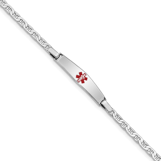Sterling Silver Rhod-plated Children's Medical ID Anchor Link Bracelet 6 inches