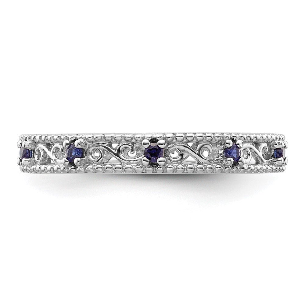 Sterling Silver Stackable Expressions Created Sapphire Ring Size -9