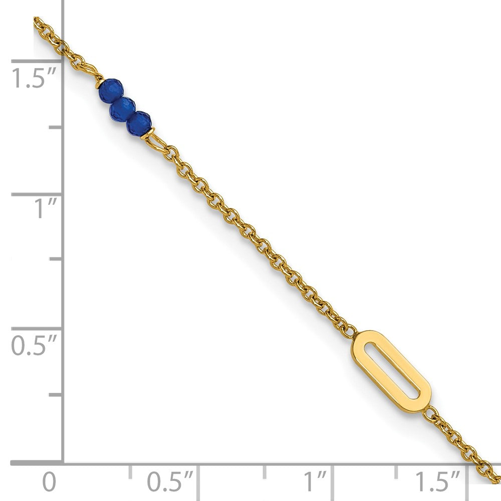 14k Polished Blue Spinel Beads and Ovals 9 in with 1 inch Extender Anklet
