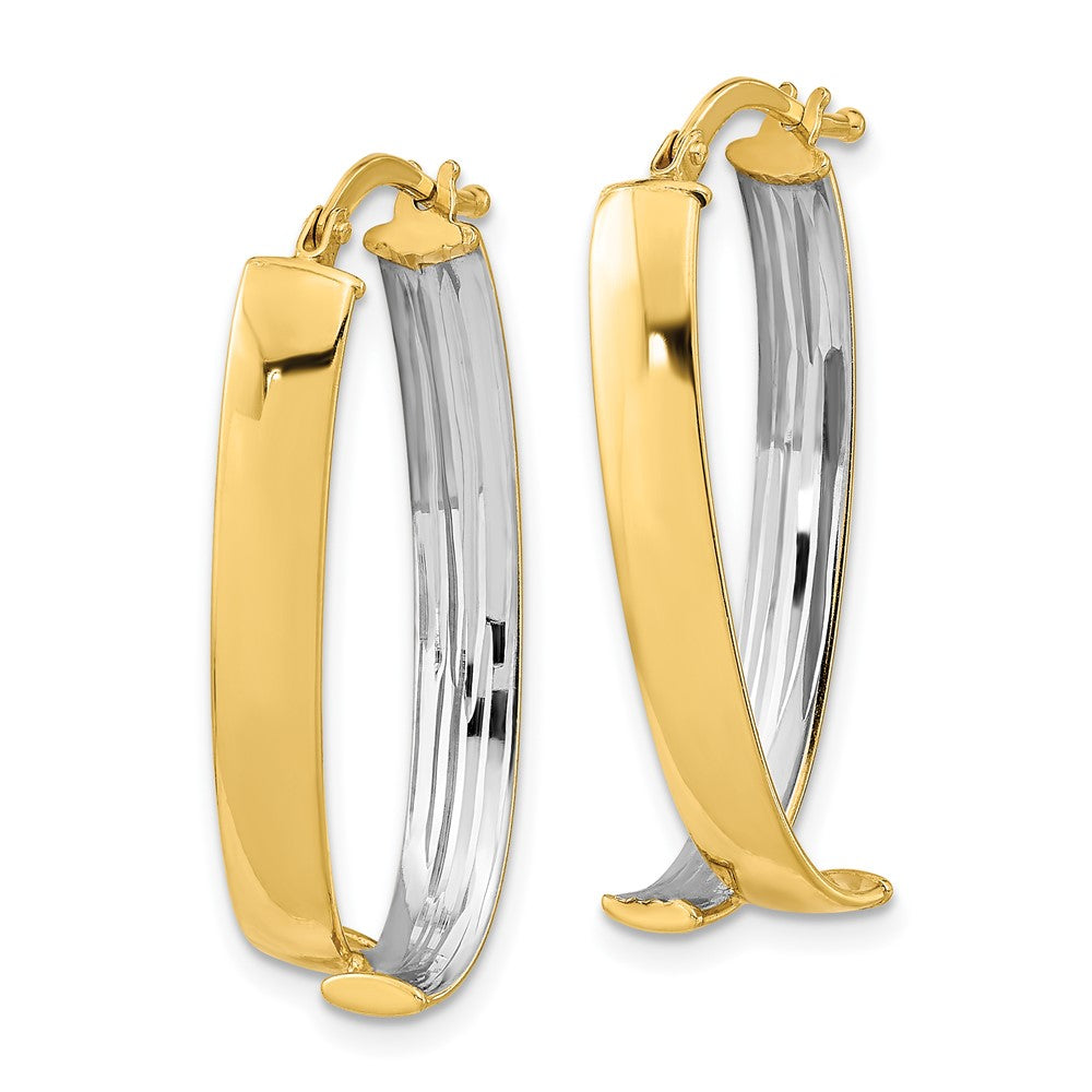14k w/White Rhodium Polished Fancy Hoop Earrings