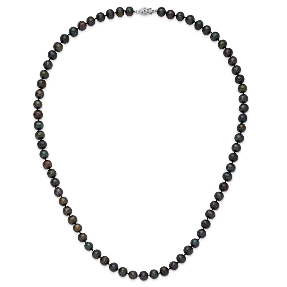 Sterling Silver Rhodium-plated 8-9mm Black Near-Round Freshwater Cultured Pearl 24 inch Necklace 24 Inches