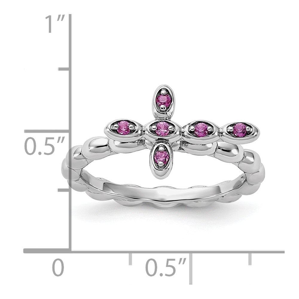 Sterling Silver Stackable Expressions Rhodium-plated Created Ruby Cross Ring Size -8