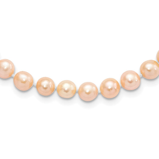 Sterling Silver Rhodium-plated 6-7mm Pink Near-Round Freshwater Cultured Pearl 24 inch Necklace 24 Inches