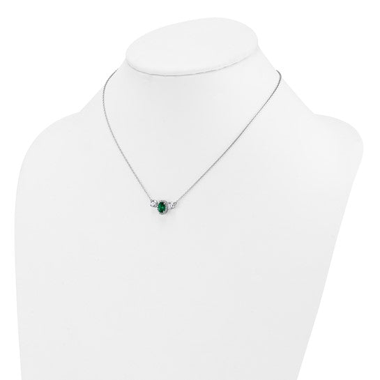 14k White Gold 1 1/8 carat Lab Grown Diamond VS/SI+ G+ and Created Emerald Complete Three Stone 16 inch Necklace