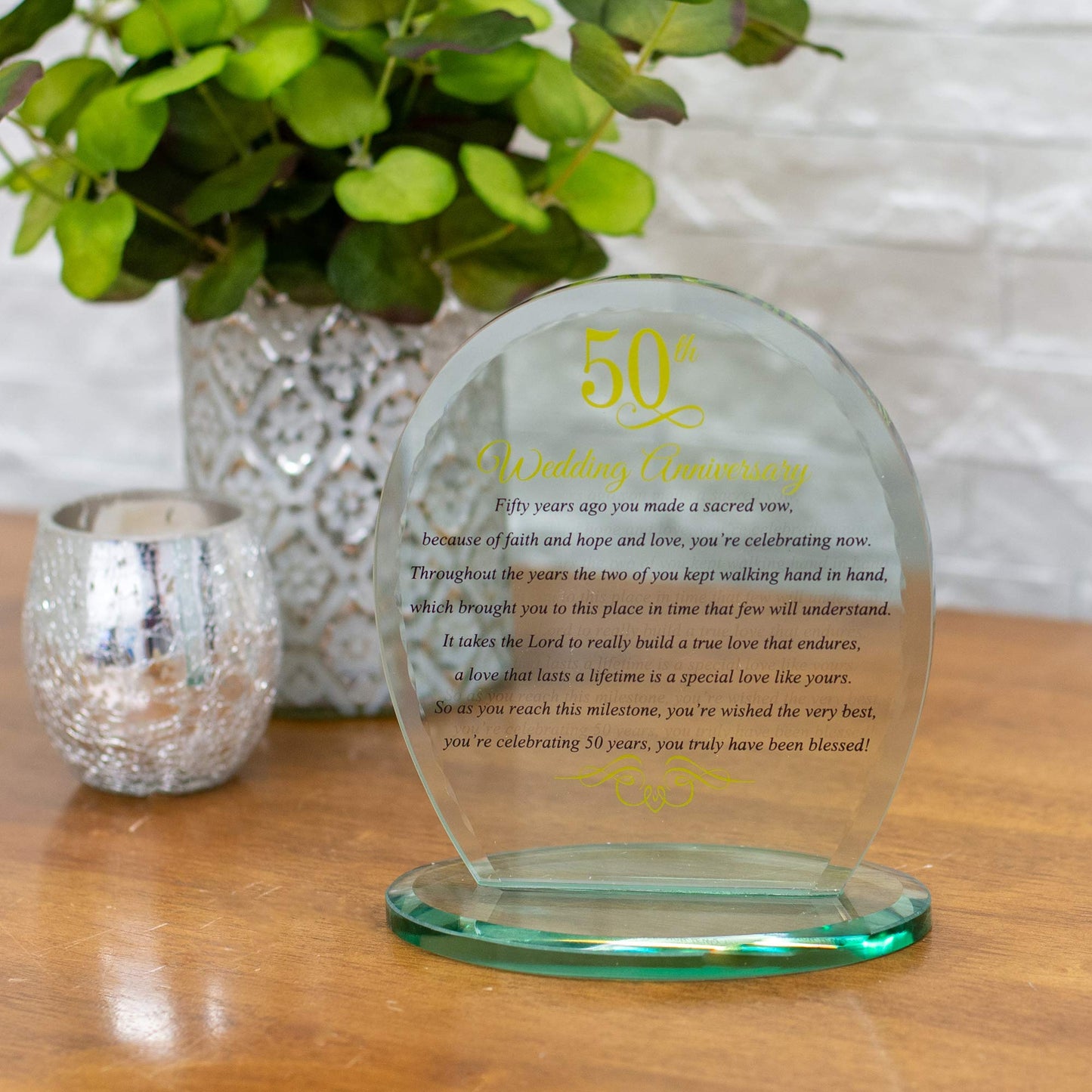 Dicksons 50th Wedding Anniversary Yellow 6 x 6.5 Glass Table Top Sign Plaque