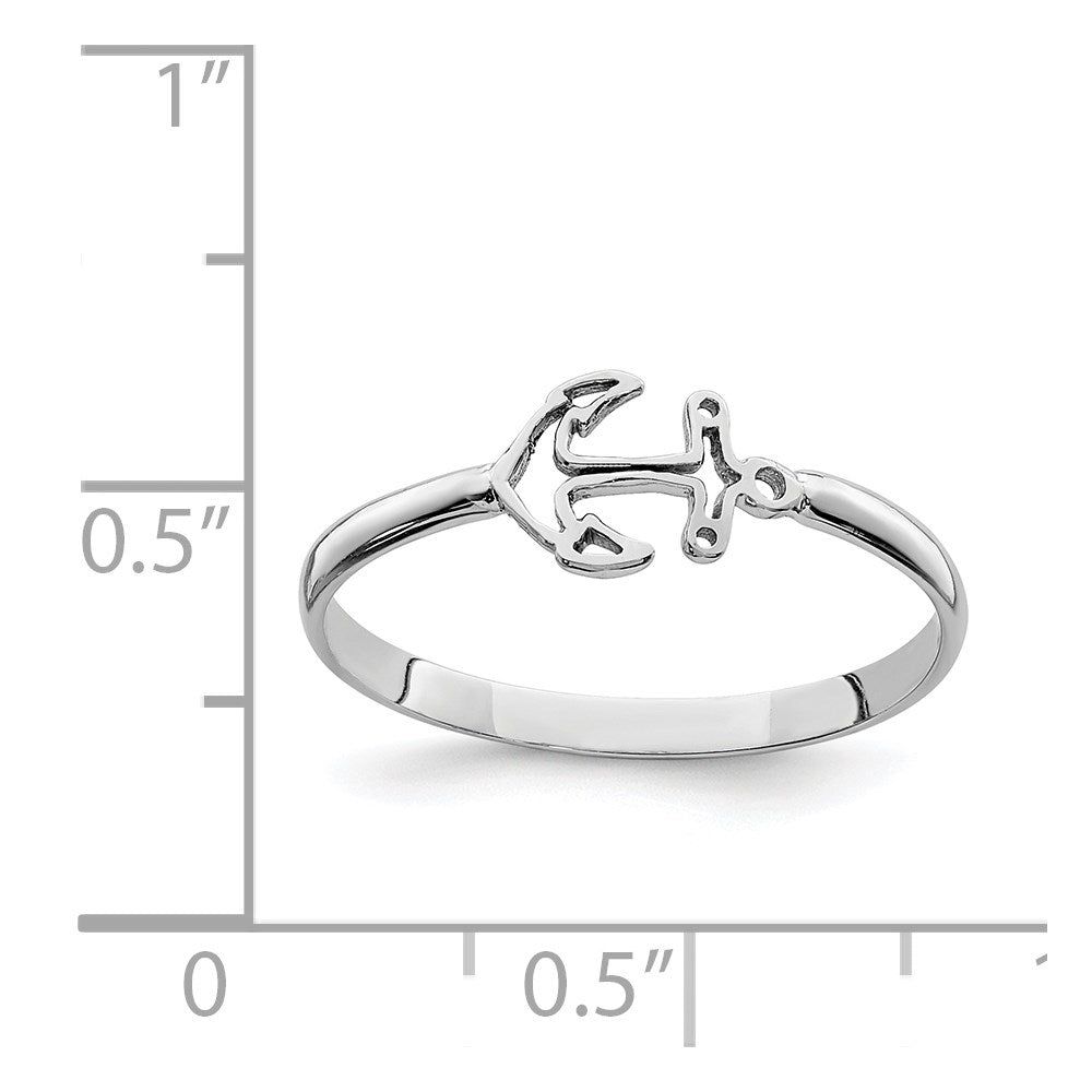 14K White Polished Anchor Ring Size 7