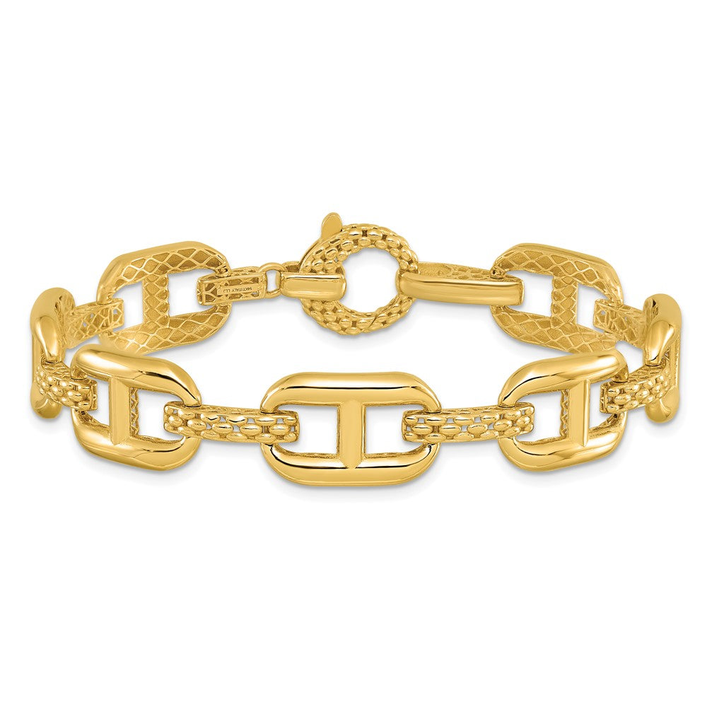14K Polished and Textured Fancy Link Bracelet 7.5  inches