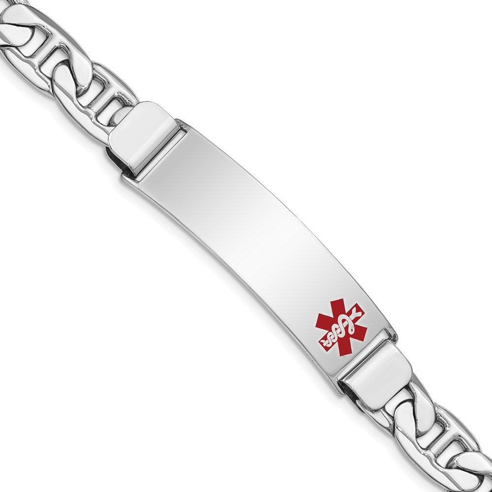 Sterling Silver Rhodium-plated Medical ID Anchor Link Bracelet 7 inches