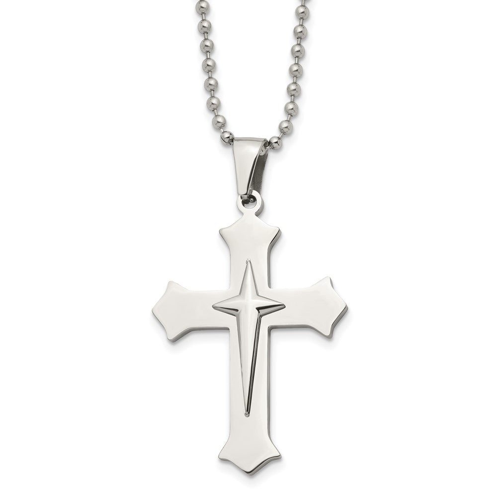 Stainless Steel Polished Cross 24in Necklace