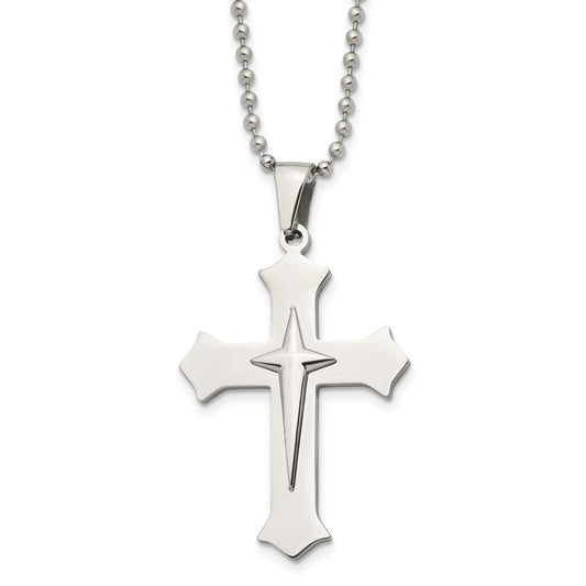 Stainless Steel Polished Cross 24in Necklace