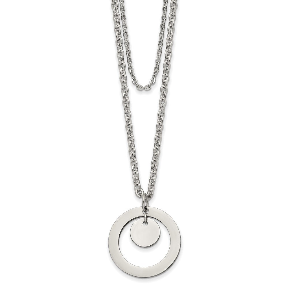 Stainless Steel Polished 2 Strand Circle and Disc 16.5in w/2in ext Necklace