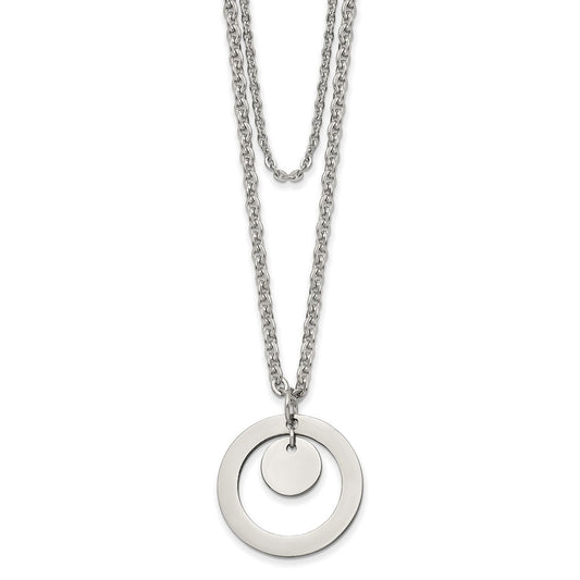 Stainless Steel Polished 2 Strand Circle and Disc 16.5in w/2in ext Necklace
