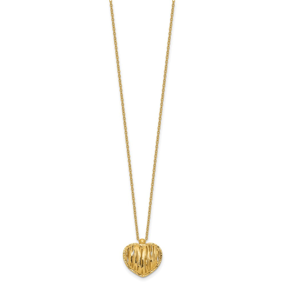14K Polished / Dia-cut Puffed Heart w/2in ext. Necklace