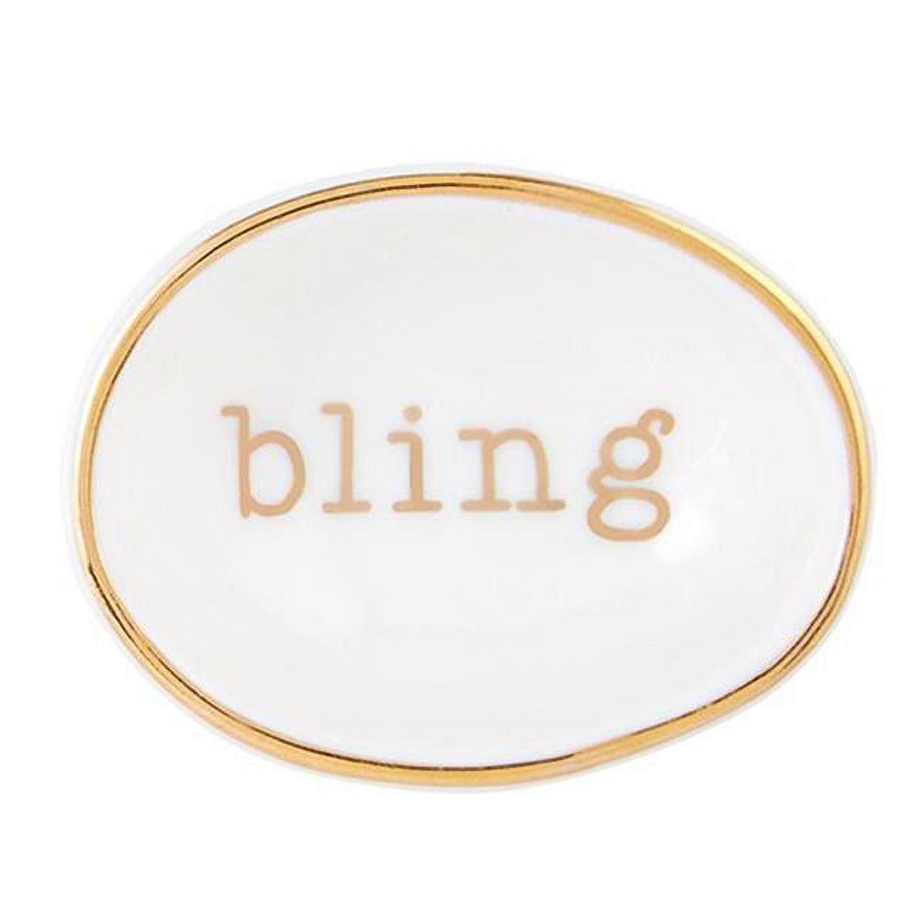 2" Handmade White Ceramic Ring Holder Dish with Bling Design