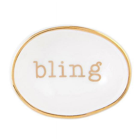 2" Handmade White Ceramic Ring Holder Dish with Bling Design