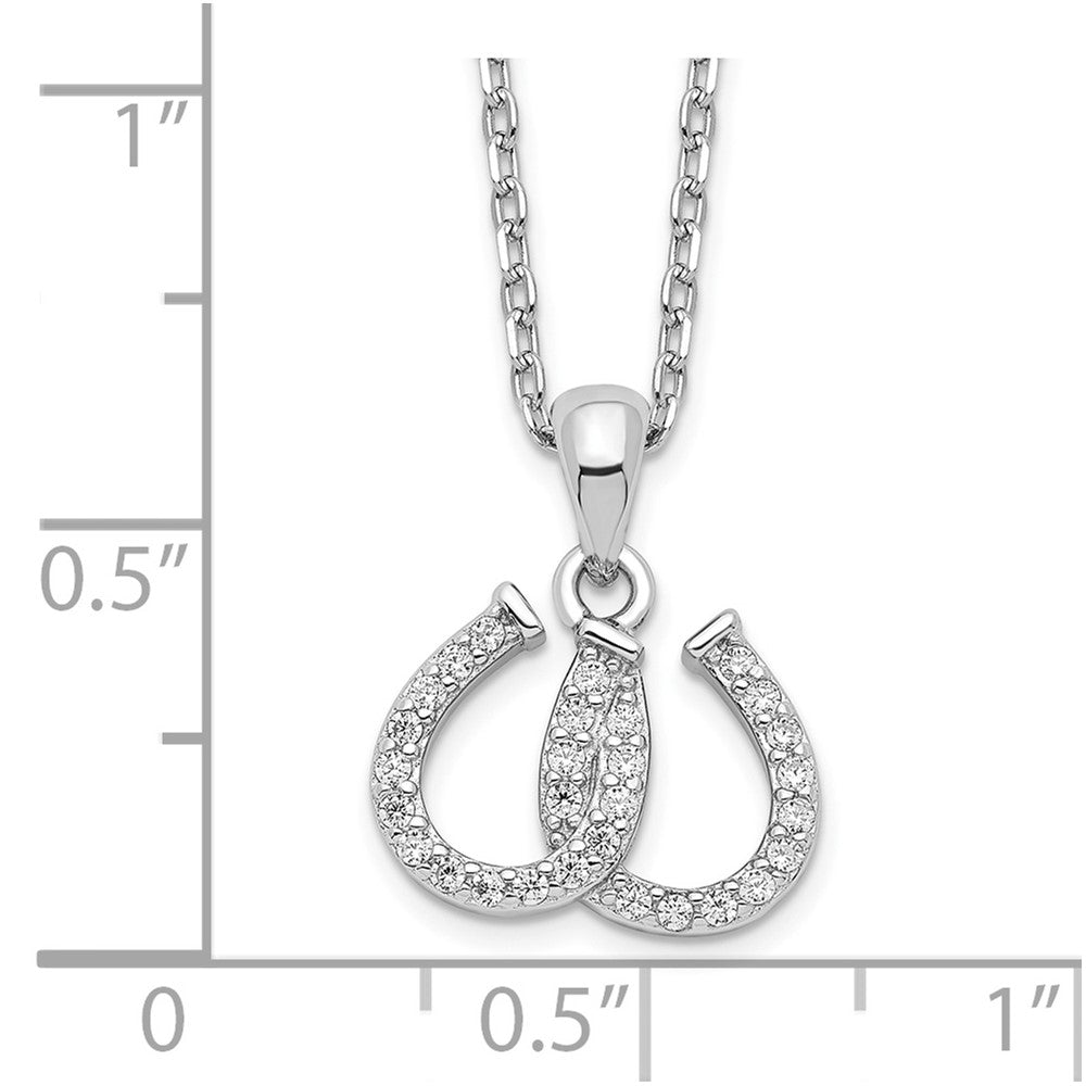 Sterling Silver Rhodium-plated CZ Double Horseshoe Necklace 15.5 Inches