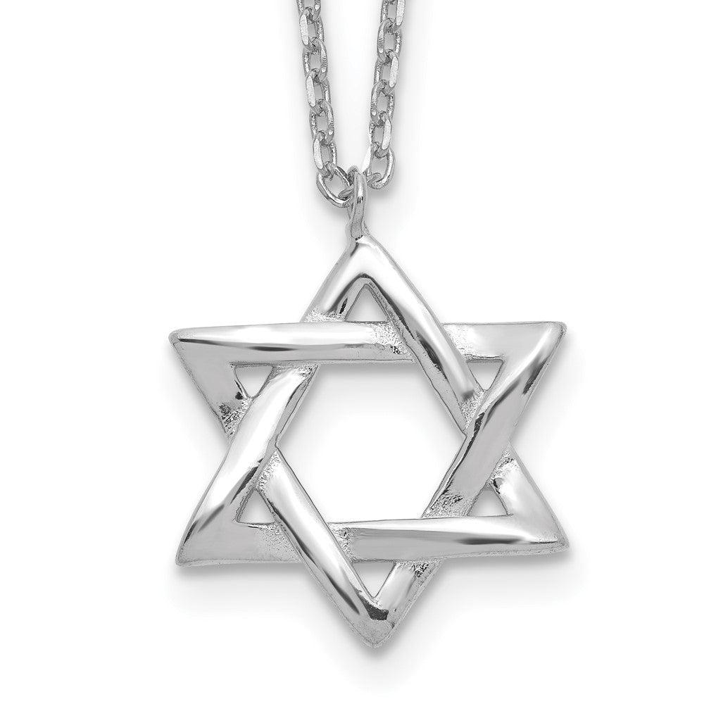 Sterling Silver Rhodium-plated Star of David 16.5in plus 2in ext. Necklace 15 Inches