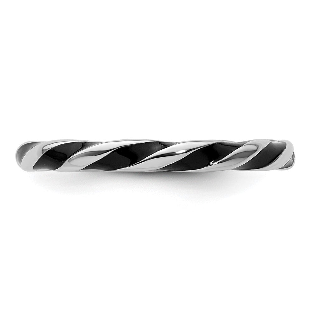 Sterling Silver Stackable Expressions Twisted Black Enameled Ring Size -10