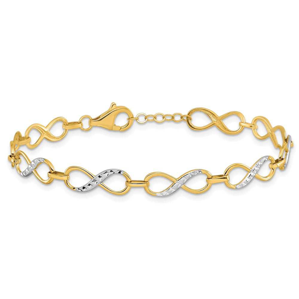 10K w/Rhodium D/C Infinity Fancy Bracelet 7.5  inches