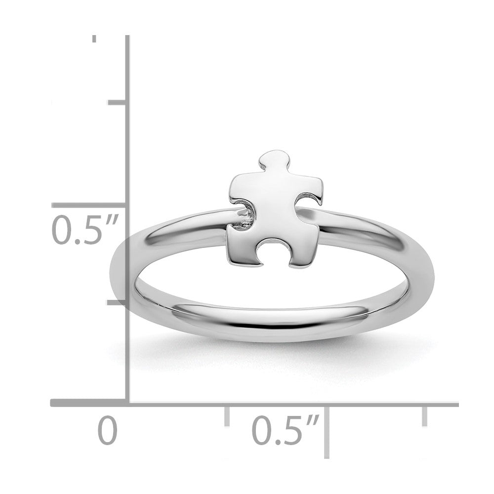 Sterling Silver Stackable Exp. Rhodium-plated Awareness Puzzle Piece Ring Size -8