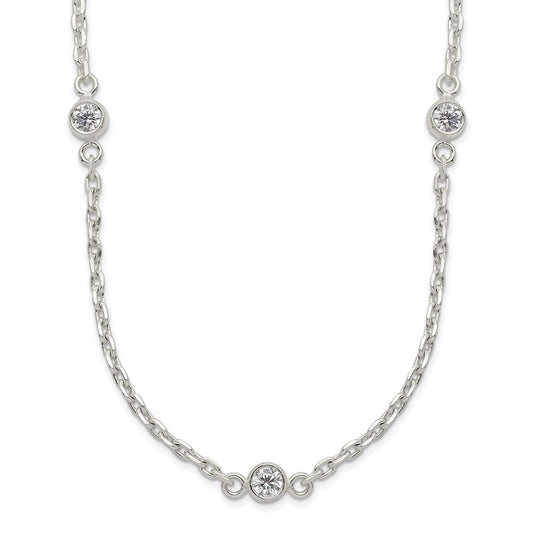 Sterling Silver Polished 5-Station CZ Necklace 18 Inches