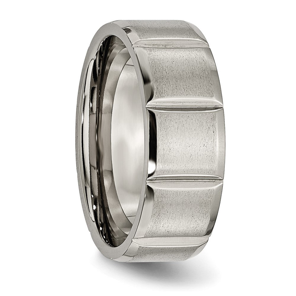 Titanium Satin and Polished 8mm Grooved Band Size - 9.5