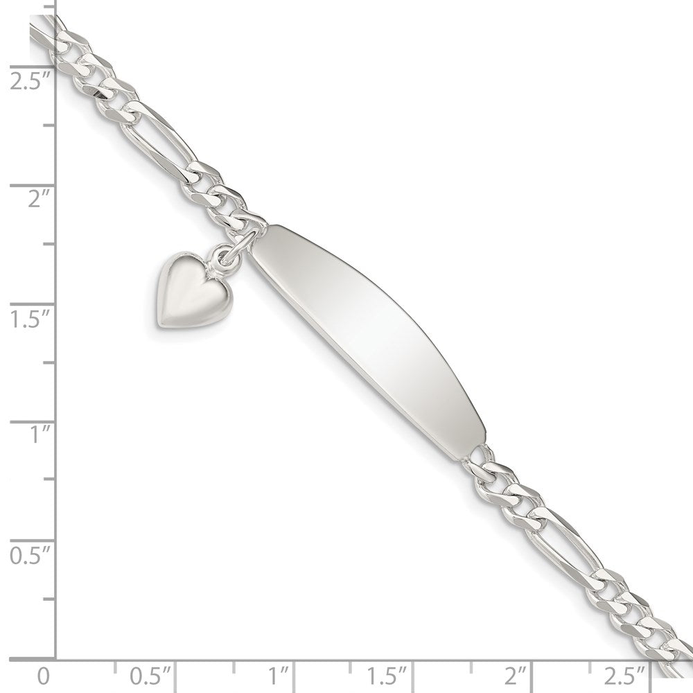 Sterling Silver ID with Heart Figaro Link Bracelet 7 inches