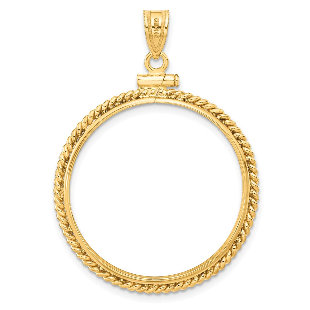 Wideband Distinguished Coin Jewelry 14k Polished Twisted Wire 27.0mm x 2.35mm Screw Top Coin Bezel Pendant
