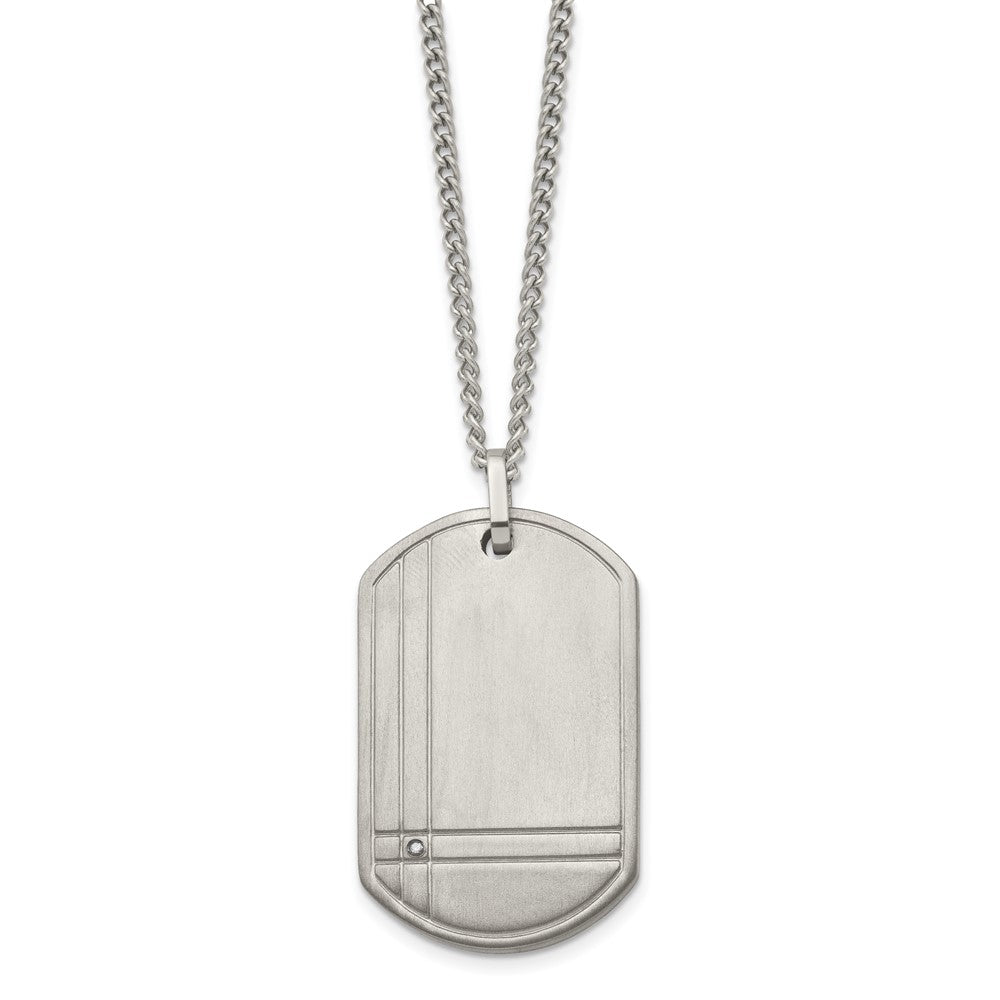 Titanium Brushed w/.01ct. Diamond Dog Tag 22in Necklace