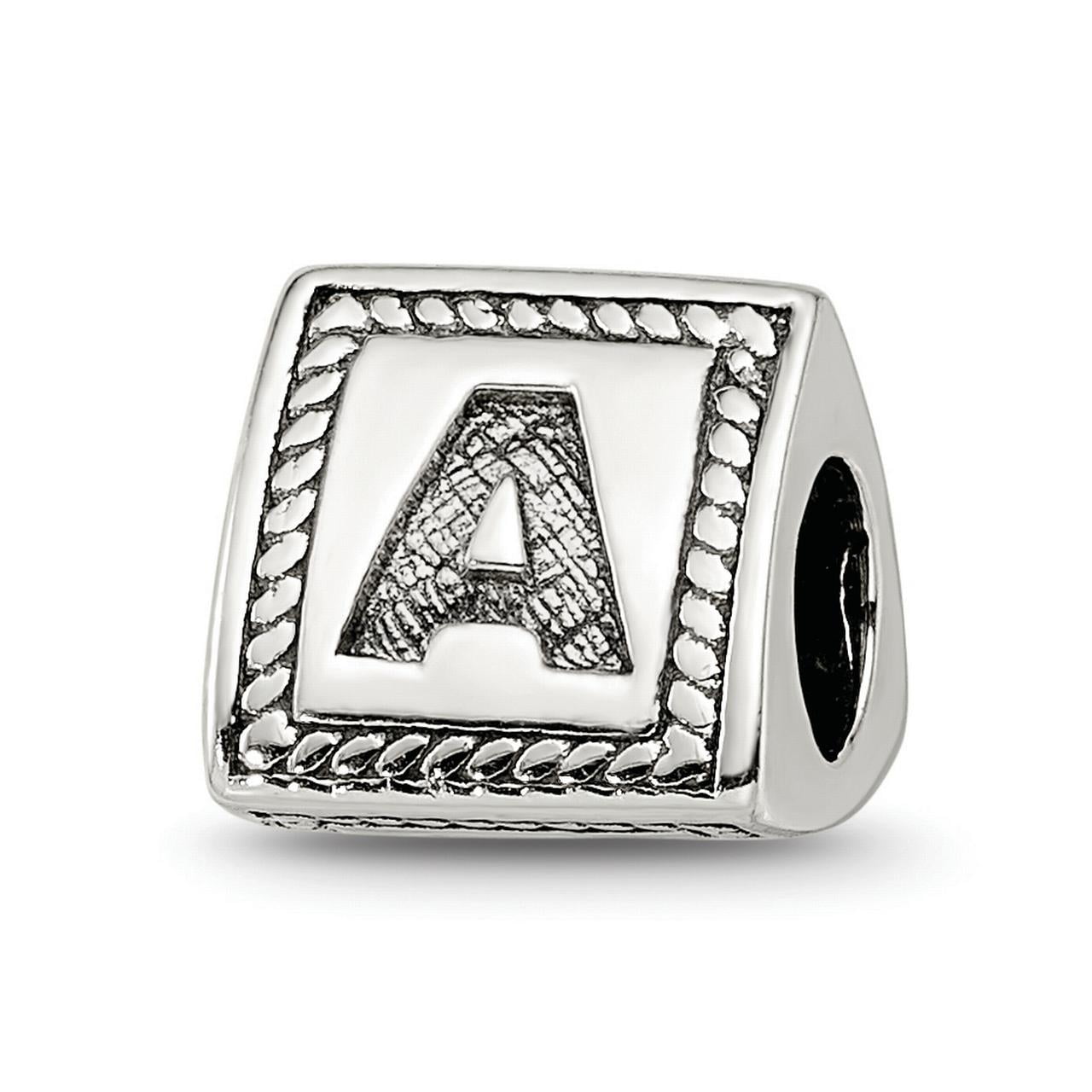 The Black Bow Triangle Block, Letter A Sterling Silver Bead Charm