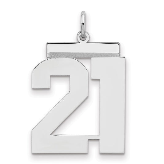 Sterling Silver/Rhodium-plated Polished Number 21 Charm