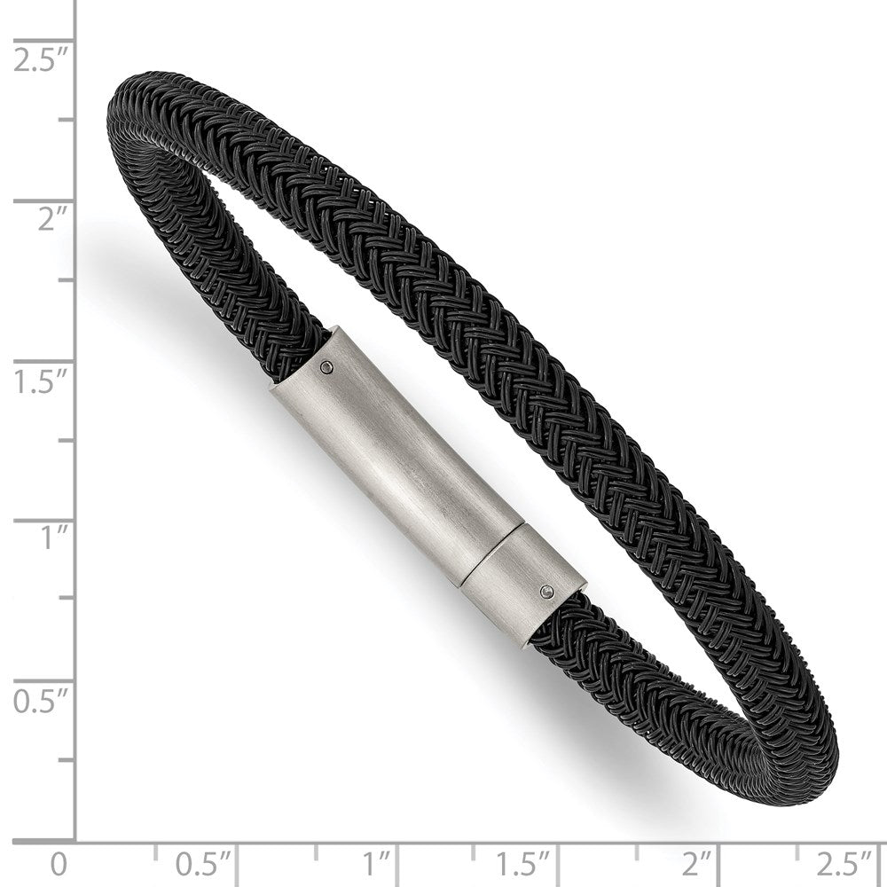 Stainless Steel Brushed and Polished Black Wire 8.25in Bracelet 8.25 inches