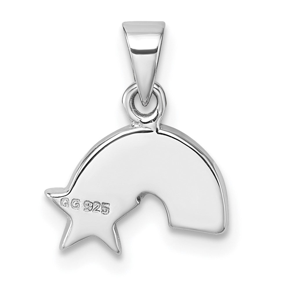 Sterling Silver Rhodium-plated Children's Multicolor Enamel Rainbow with Star Pendant