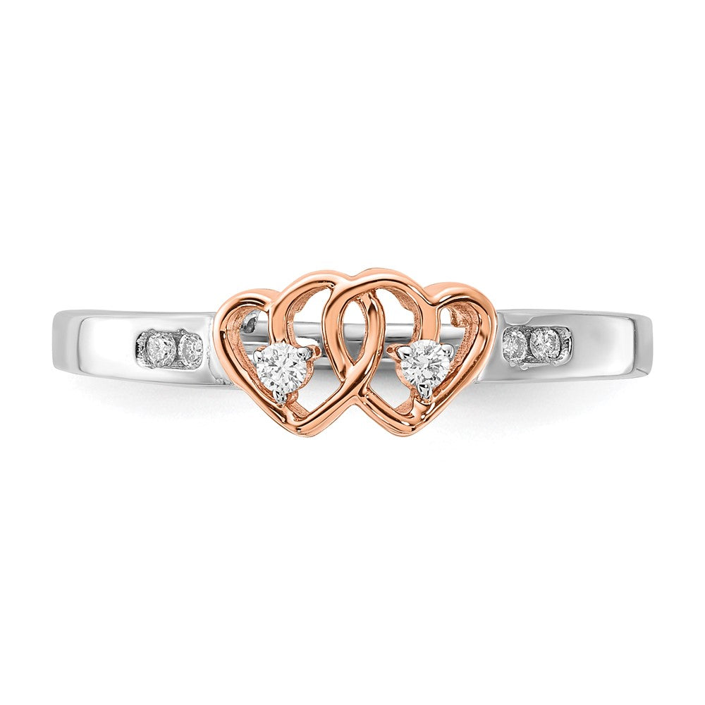 Sterling Silver w/ 10k Rose Accent Polished Diamond Double Heart Ring
