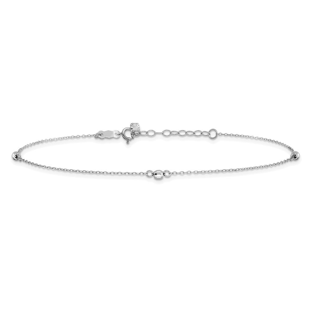 14K White Gold Mirror Beaded 9in Plus 1in ext. Anklet 9 inches