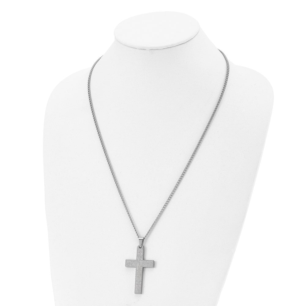 Stainless Steel Polished Lord's Prayer Cross 24-in