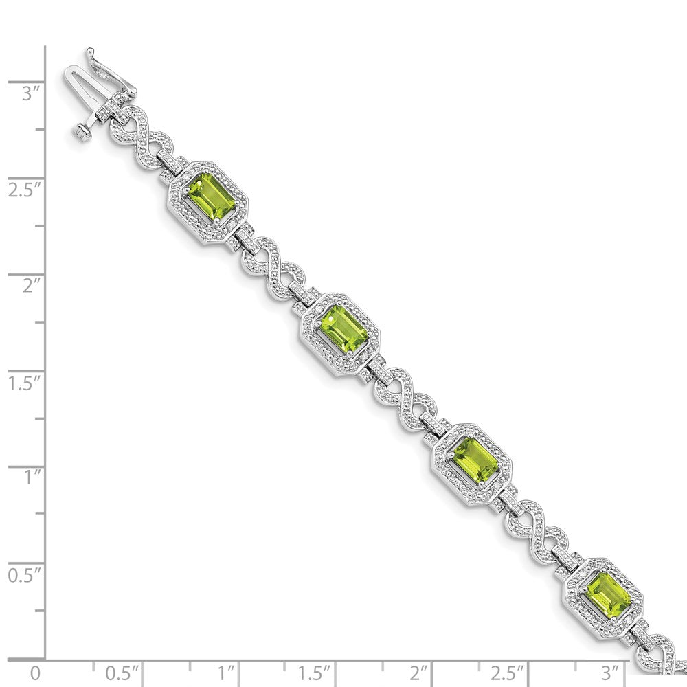 Sterling Silver Rhodium-plated Diamond & Peridot Bracelet 7.75 inches